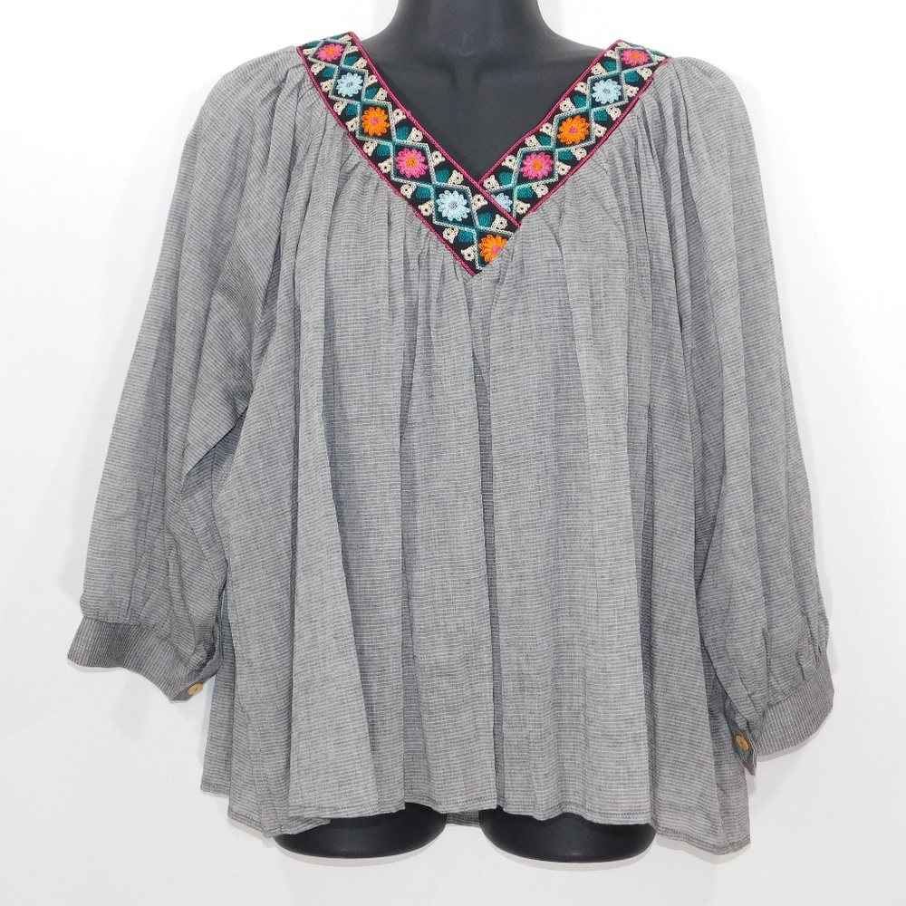 Eri + Ali Striped Embroidered Swing Crop Top, M